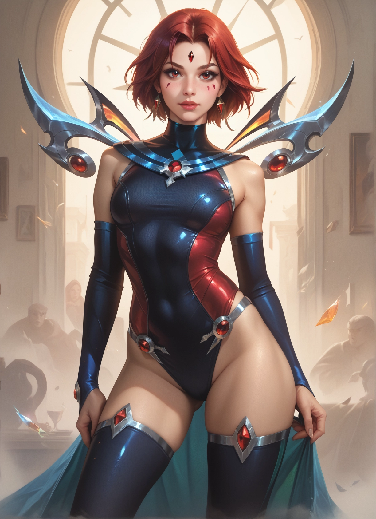 1girl, thighhighs, jewelry, earrings, leotard, breasts · Yamete.gg