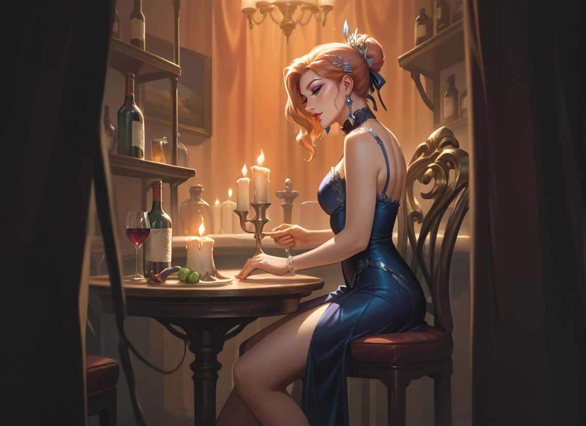 1girl, dress, jewelry, blonde hair, cup, drinking glass · Yamete.gg