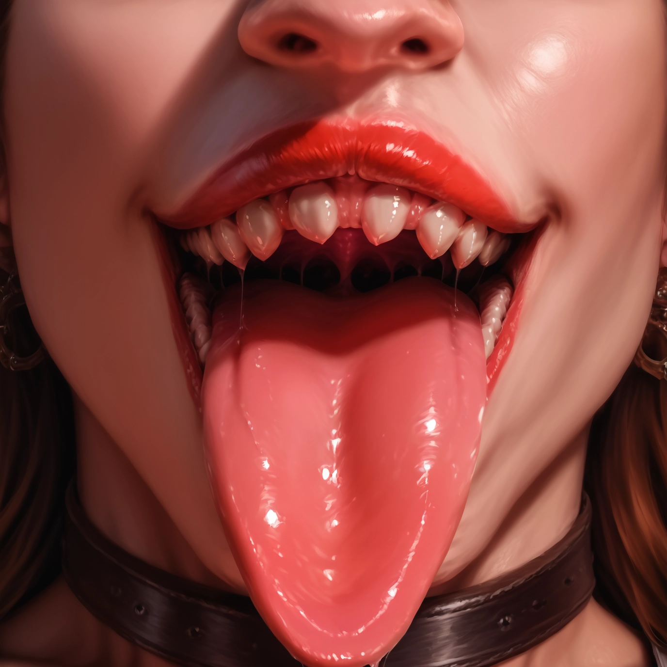 1girl, tongue, solo, open mouth, teeth, tongue out