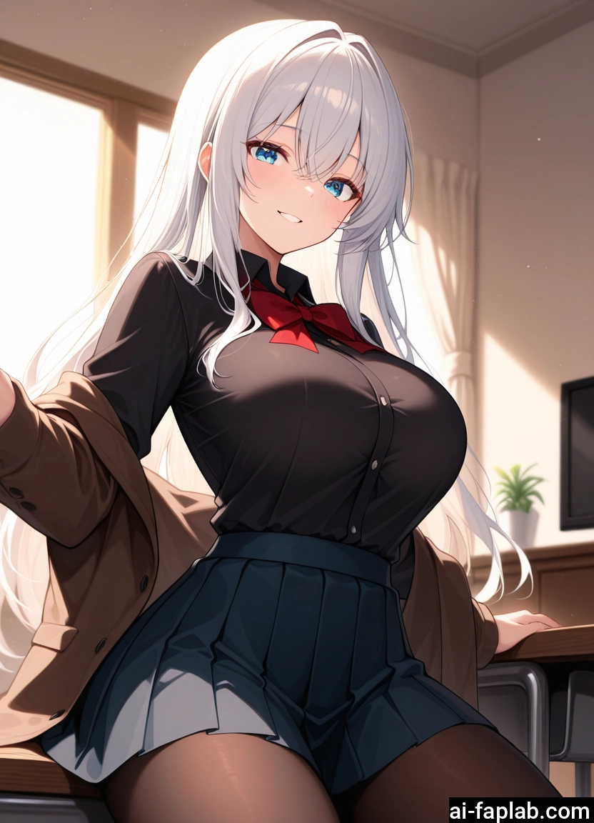 1girl, breasts, skirt, pantyhose, long hair, blue eyes