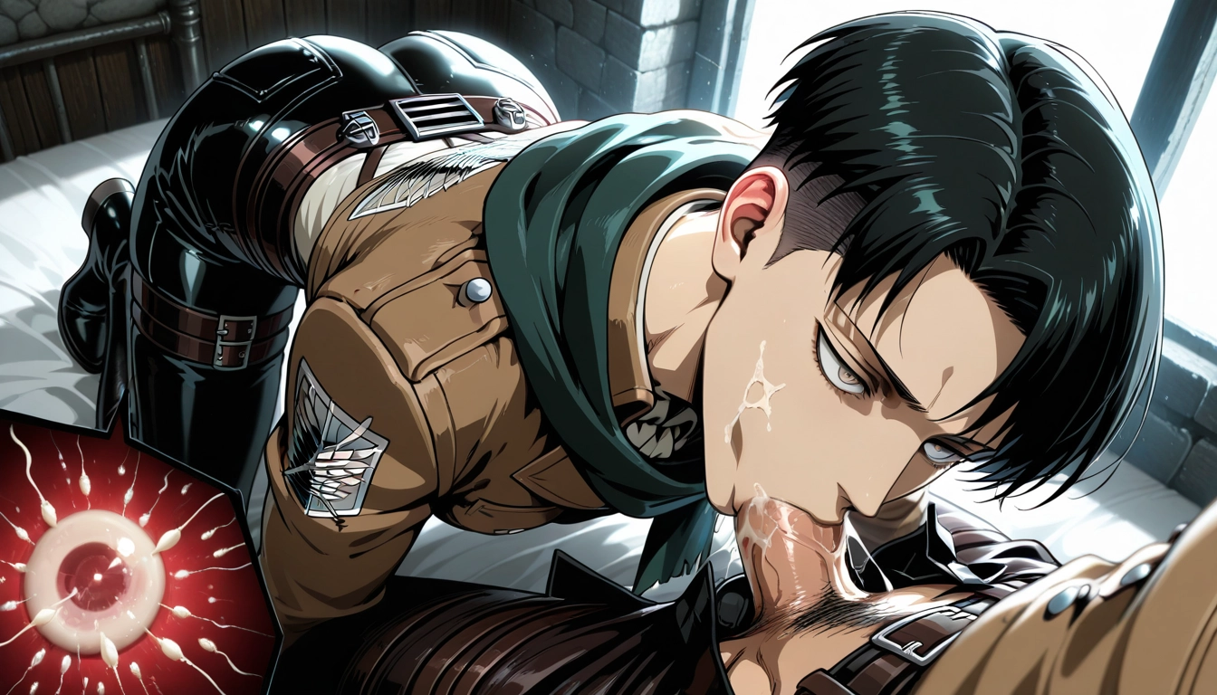 yaoi, levi (shingeki no kyojin), fellatio, black hair, penis, 2boys · Yamete.gg