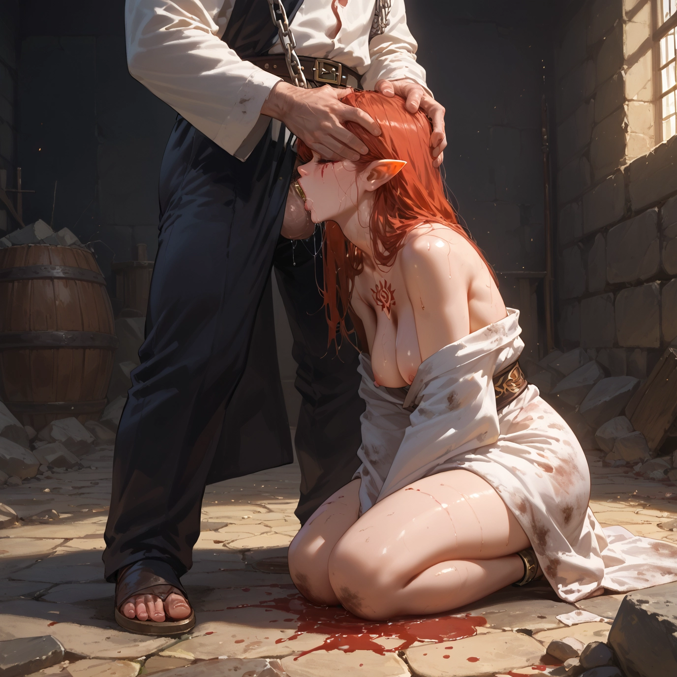 1girl, breasts, pointy ears, hetero, oral, 1boy · Yamete.gg