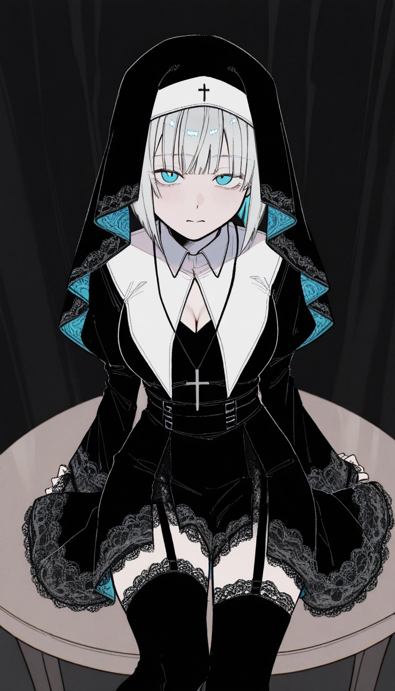 1girl, solo, thighhighs, sitting, breasts, blue eyes · Yamete.gg