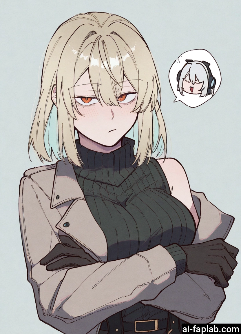 gloves, sweater, breasts, crossed arms, black gloves, 1girl