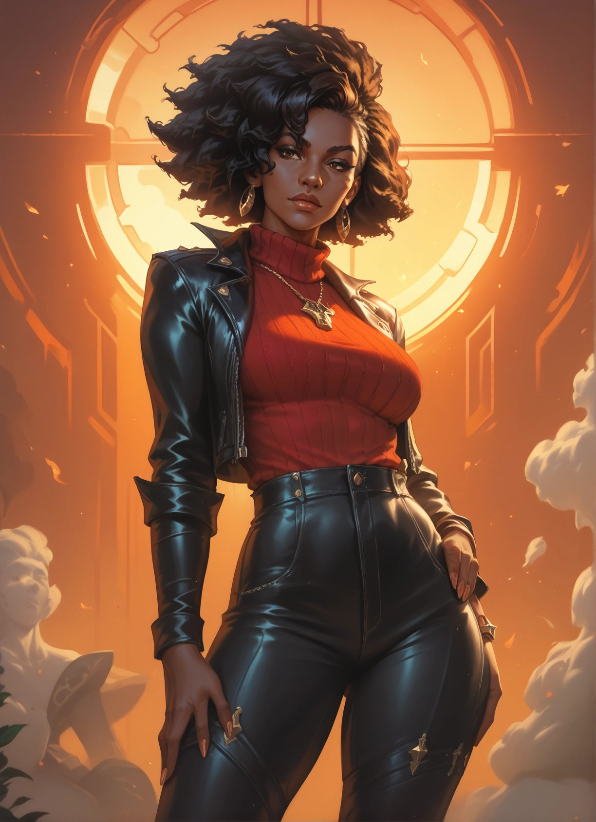 1girl, jewelry, earrings, jacket, pants, solo · Yamete.gg