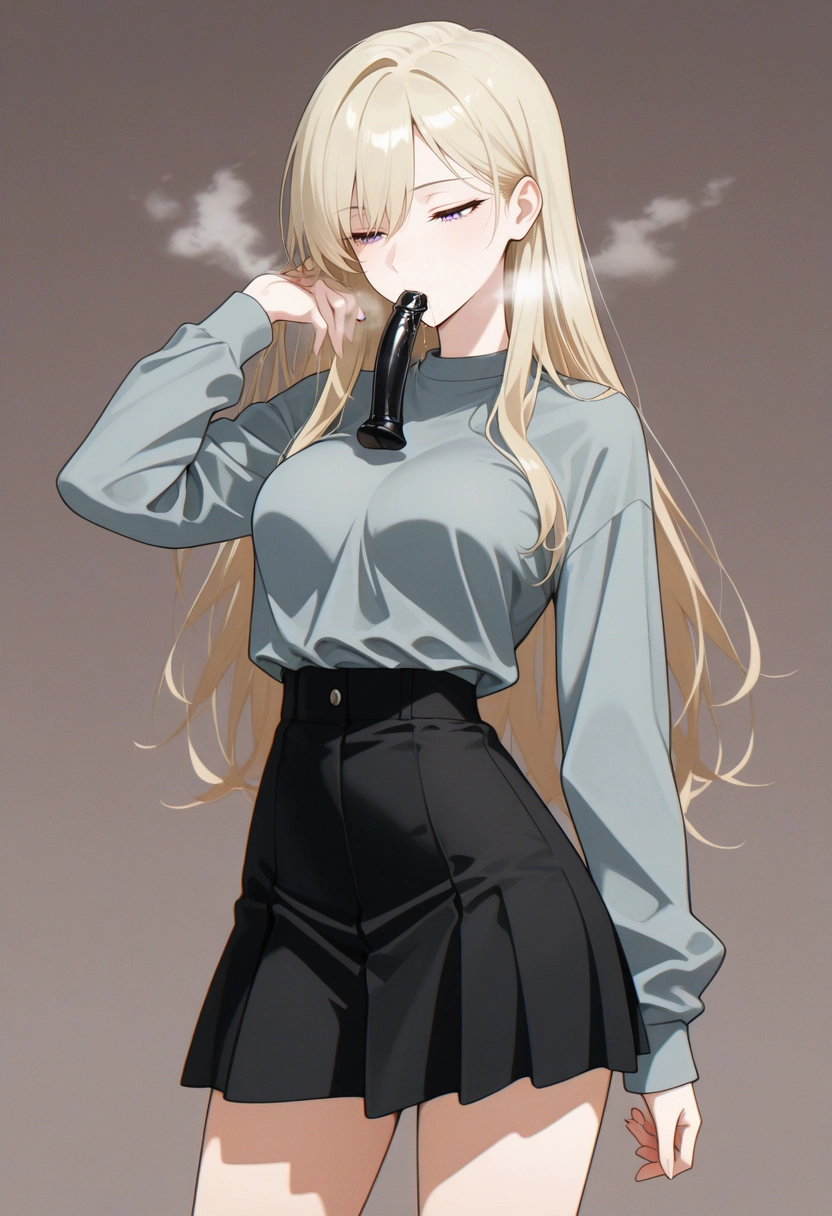 1girl, solo, skirt, long hair, blonde hair, breasts