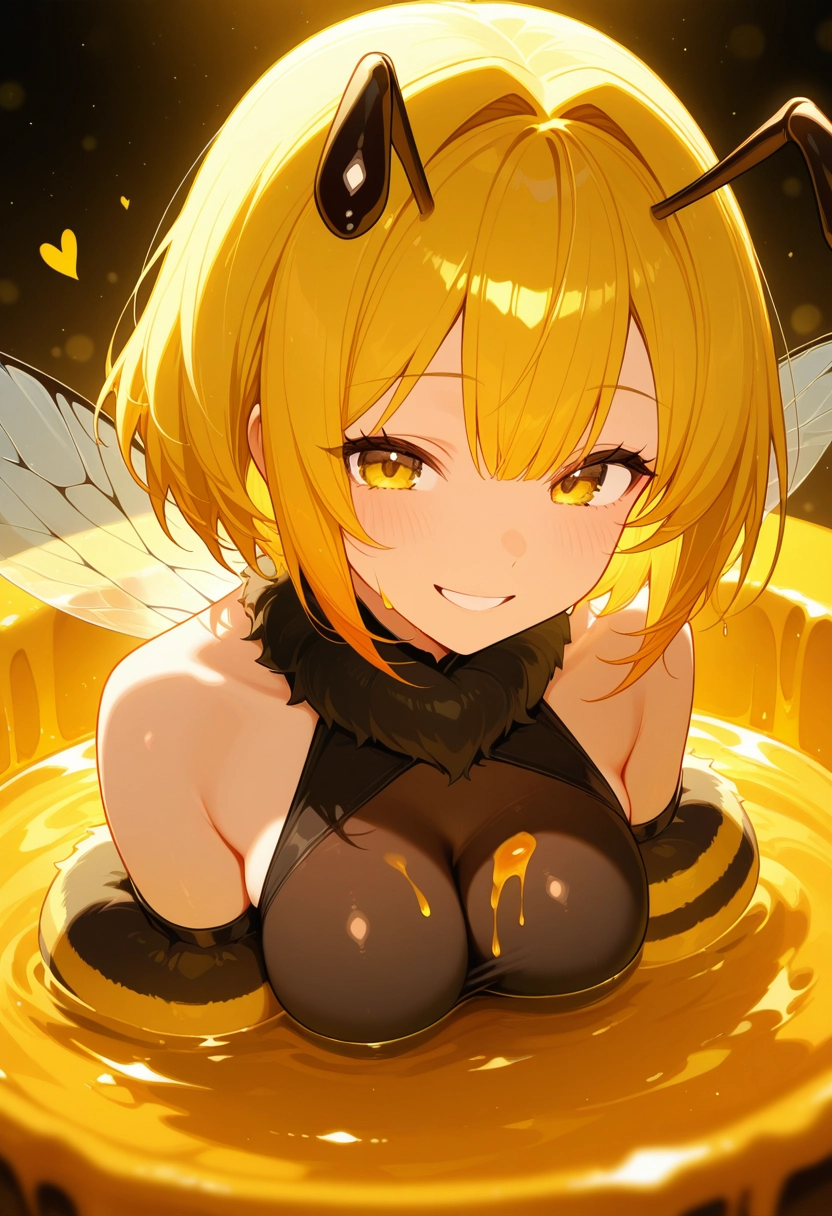 1girl, breasts, honey, solo, blonde hair, smile · Yamete.gg