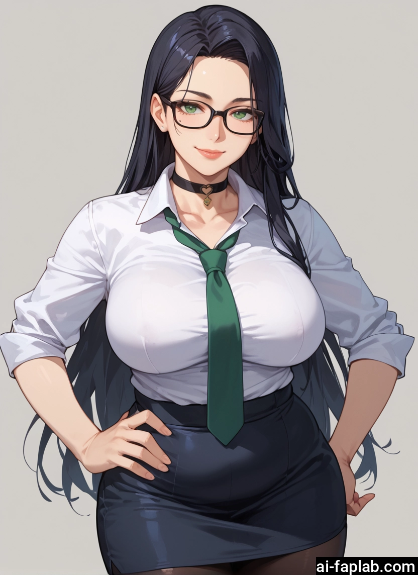 1girl, breasts, pantyhose, skirt, glasses, long hair