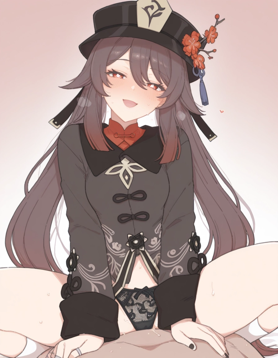 1girl, hu tao (genshin impact), panties, black panties, underwear, 1boy · Yamete.gg