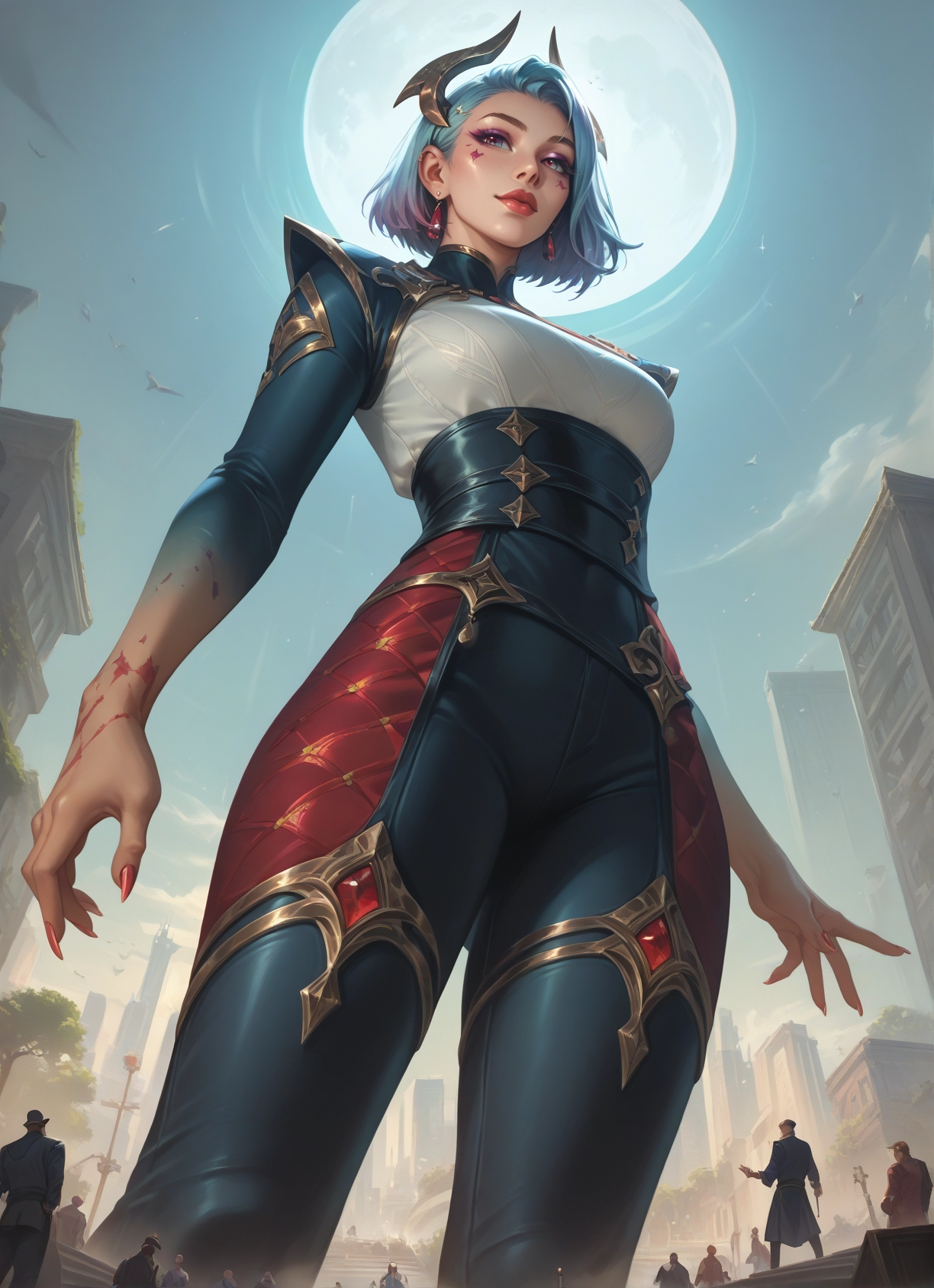 moon, jewelry, earrings, 1girl, from below, giant · Yamete.gg