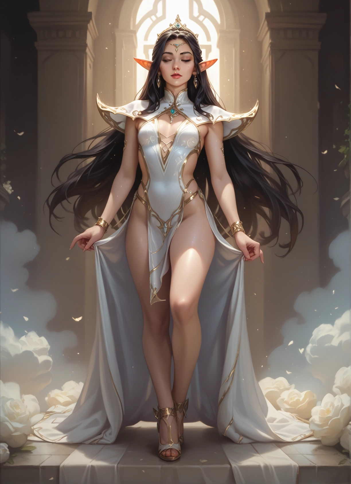 1girl, pointy ears, long hair, solo, jewelry, breasts · Yamete.gg
