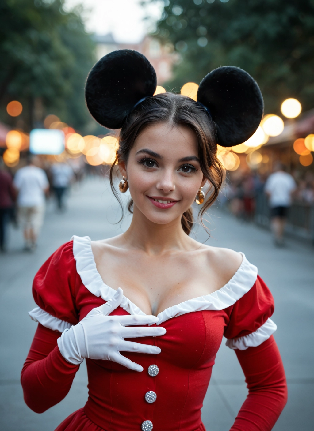 jewelry, breasts, 1girl, earrings, gloves, freckles