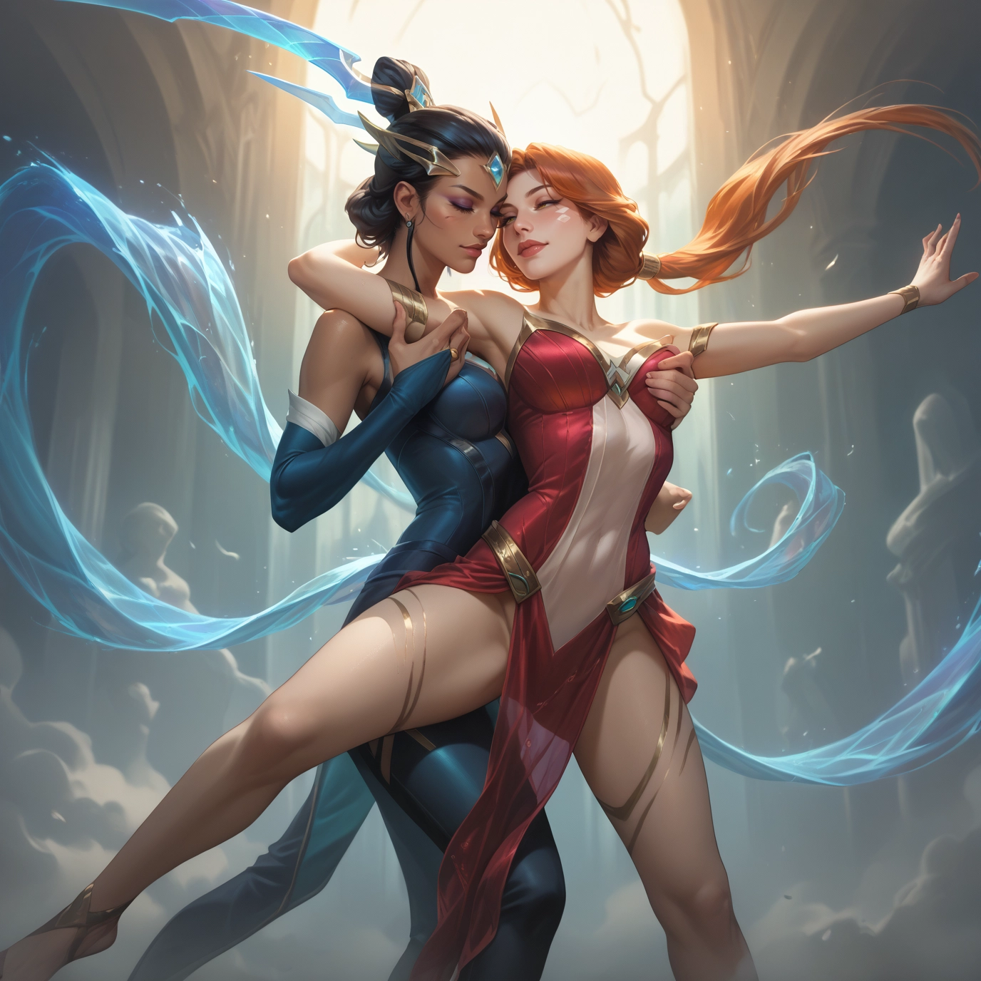 multiple girls, 2girls, dark skin, dark-skinned female, yuri, breasts · Yamete.gg