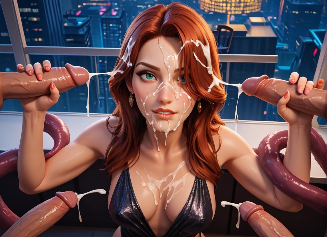 1girl, multiple penises, cum, breasts, penis, multiple boys · Yamete.gg