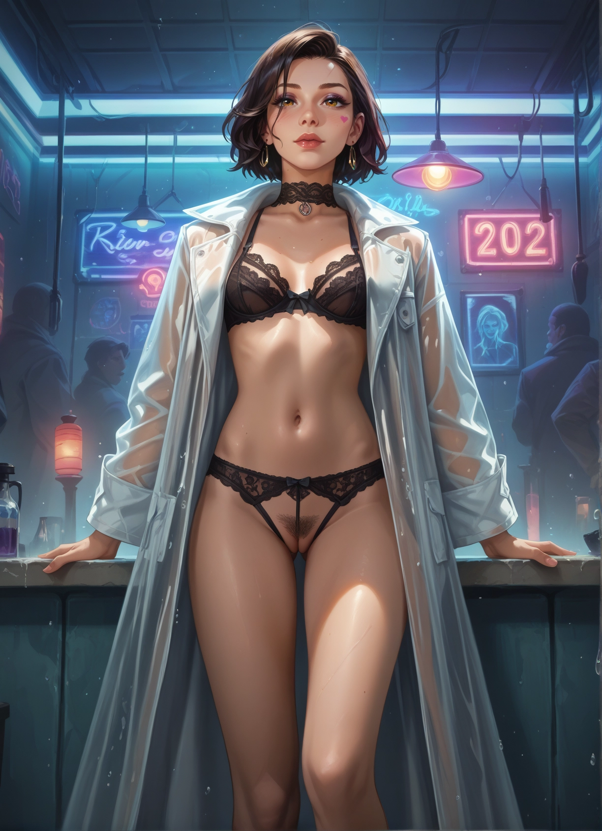 underwear, bra, pubic hair, jewelry, earrings, female pubic hair · Yamete.gg