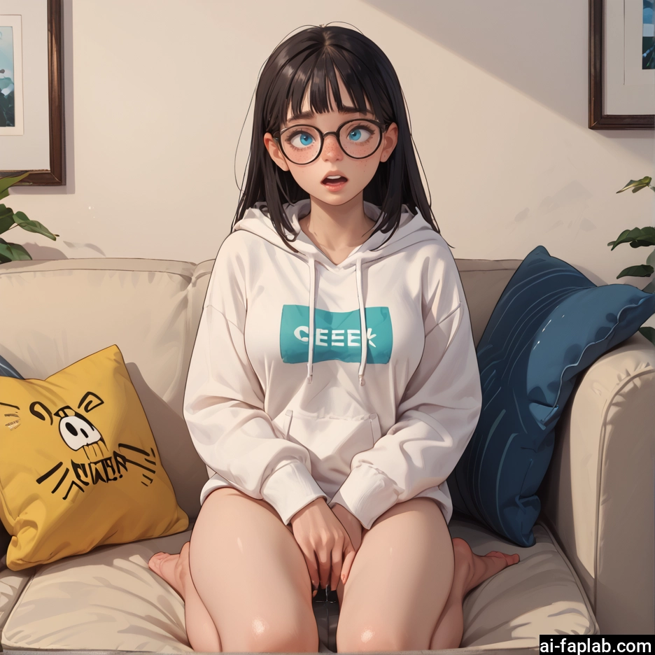 1girl, glasses, solo, hood, blue eyes, hoodie · Yamete.gg