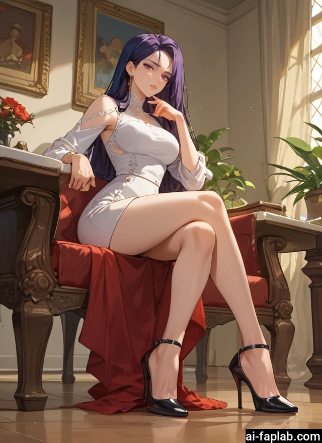 1girl, purple hair, long hair, high heels, purple eyes, jewelry · Yamete.gg