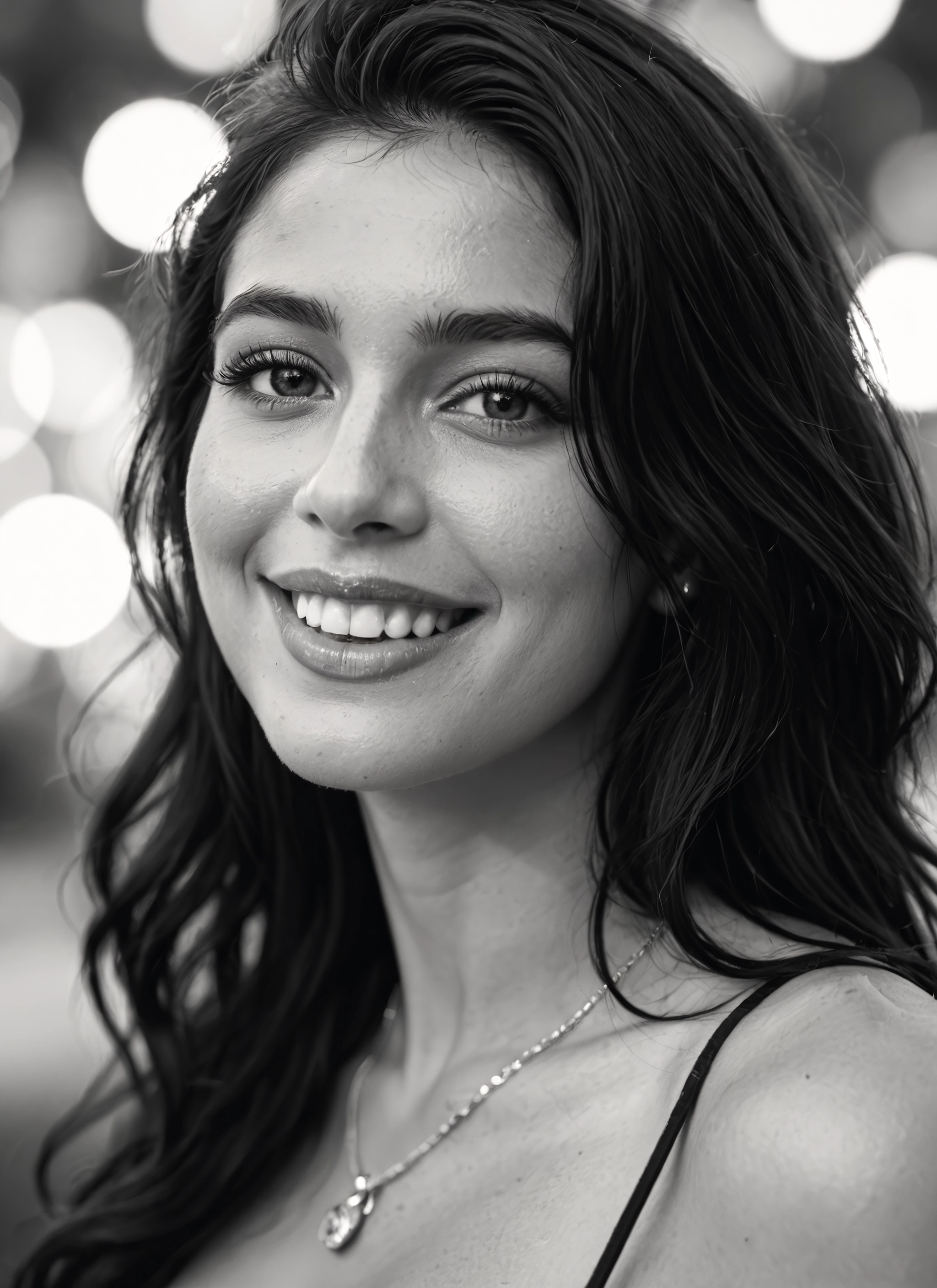 1girl, greyscale, monochrome, solo, jewelry, smile · Yamete.gg