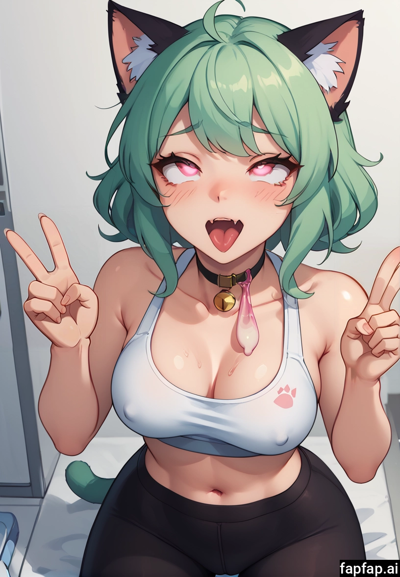 1girl, breasts, animal ears, v, heart, heart-shaped pupils · Yamete.gg