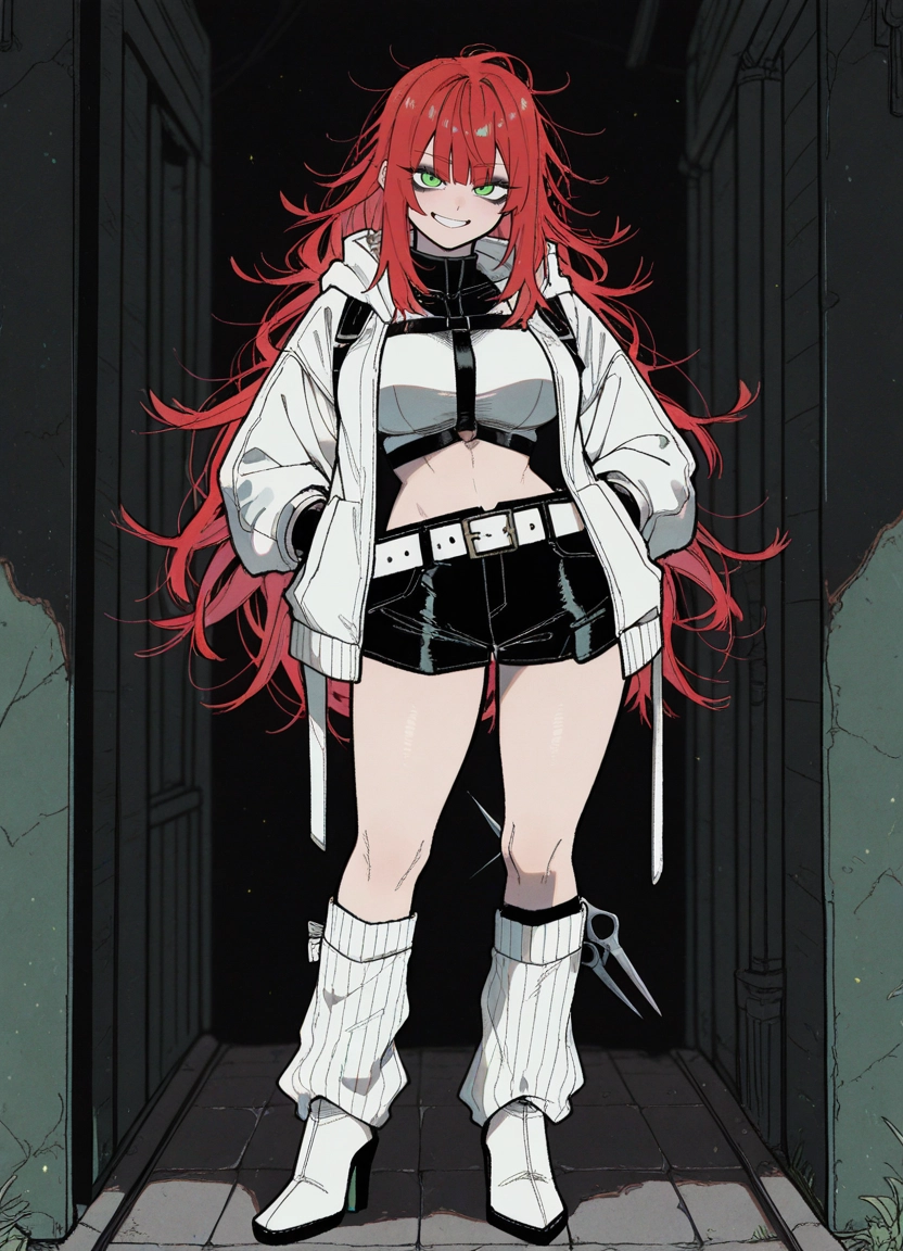 1girl, green eyes, smile, long hair, shorts, red hair · Yamete.gg