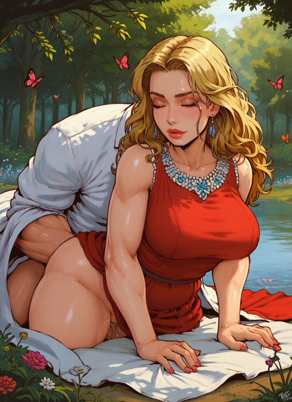 1girl, blonde hair, 1boy, breasts, jewelry, hetero · Yamete.gg