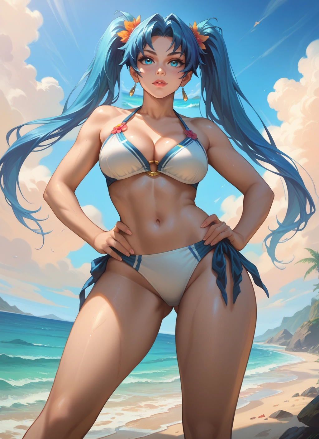 1girl, swimsuit, bikini, breasts, twintails, solo · Yamete.gg