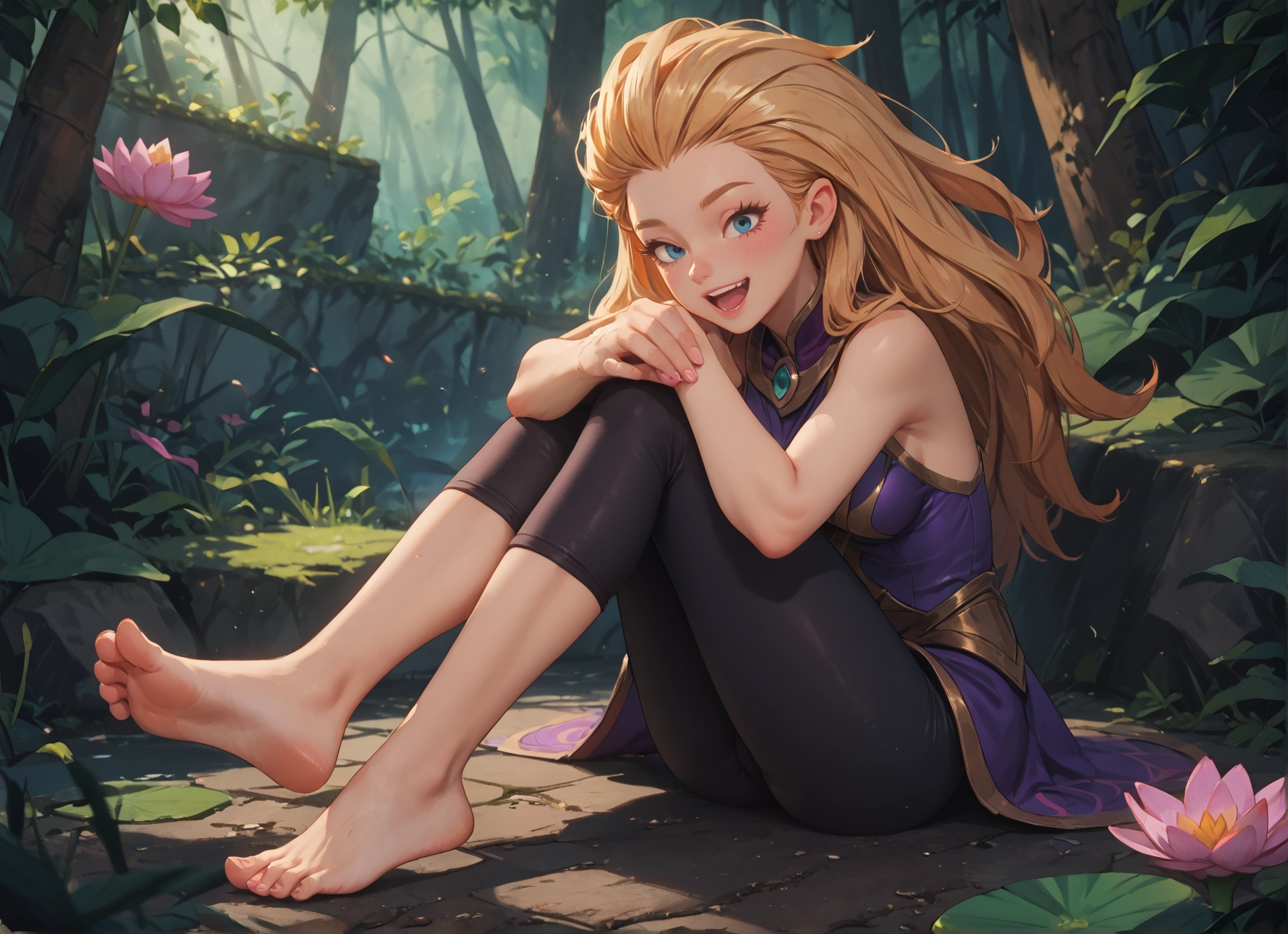 1girl, barefoot, long hair, feet, blue eyes, open mouth · Yamete.gg