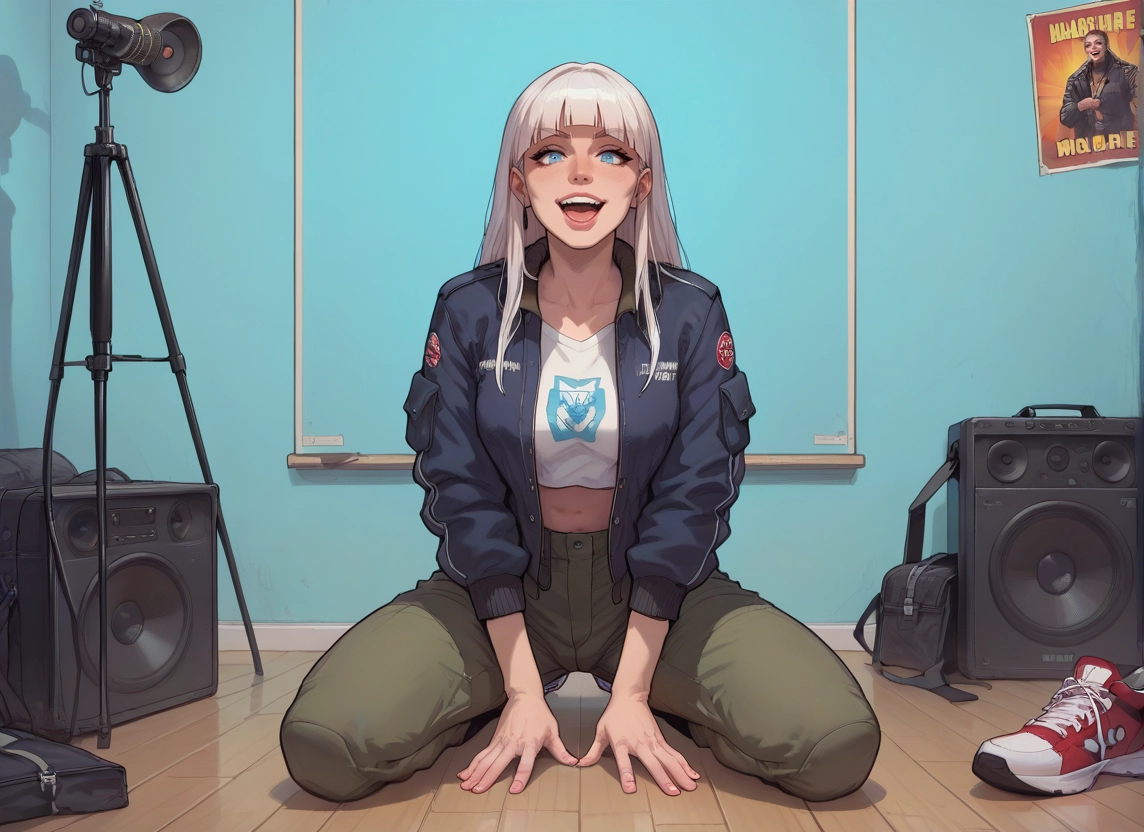 1girl, jacket, blue eyes, shoes, open mouth, long hair · Yamete.gg