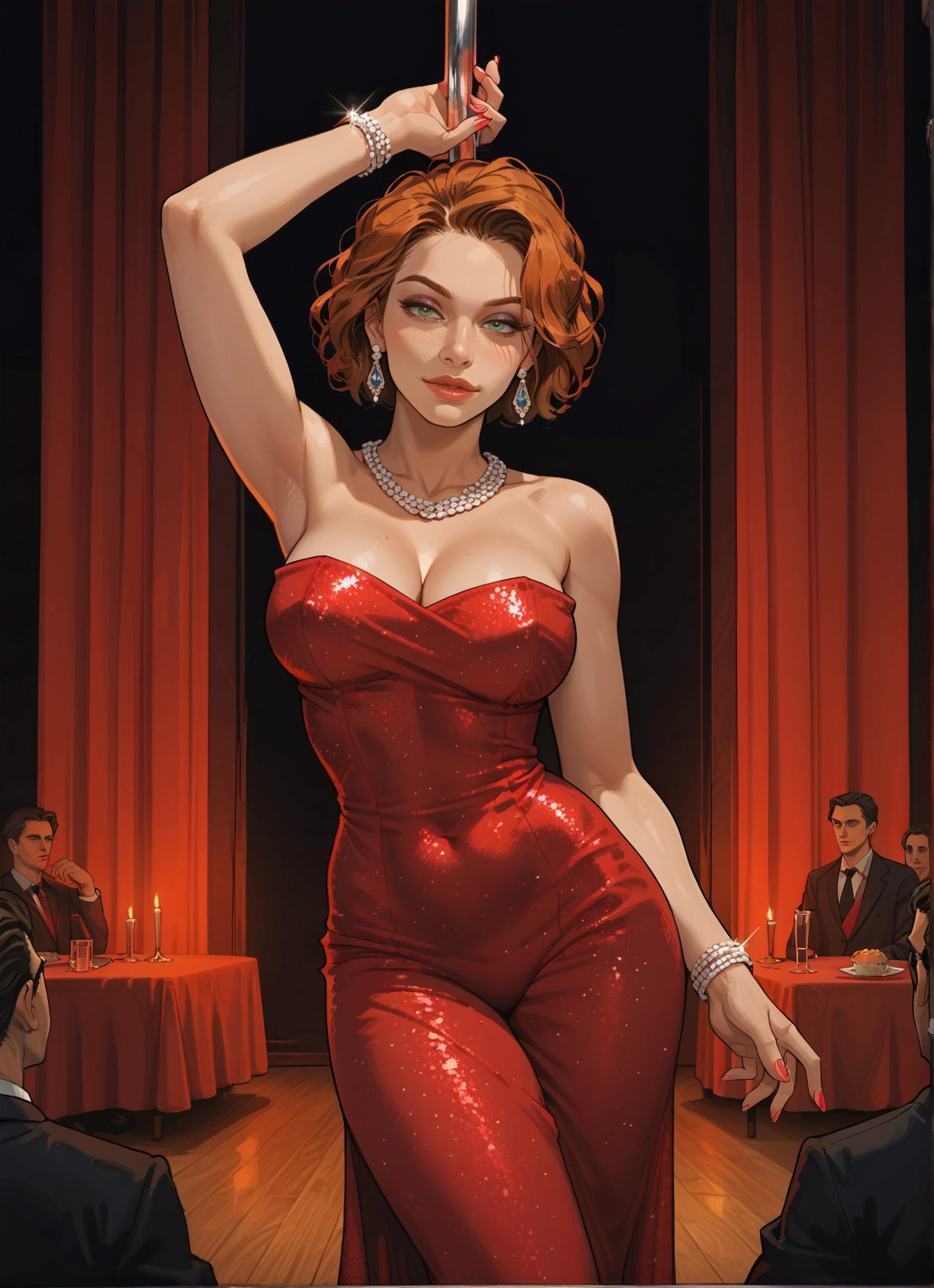 breasts, 1girl, dress, jewelry, earrings, red dress · Yamete.gg