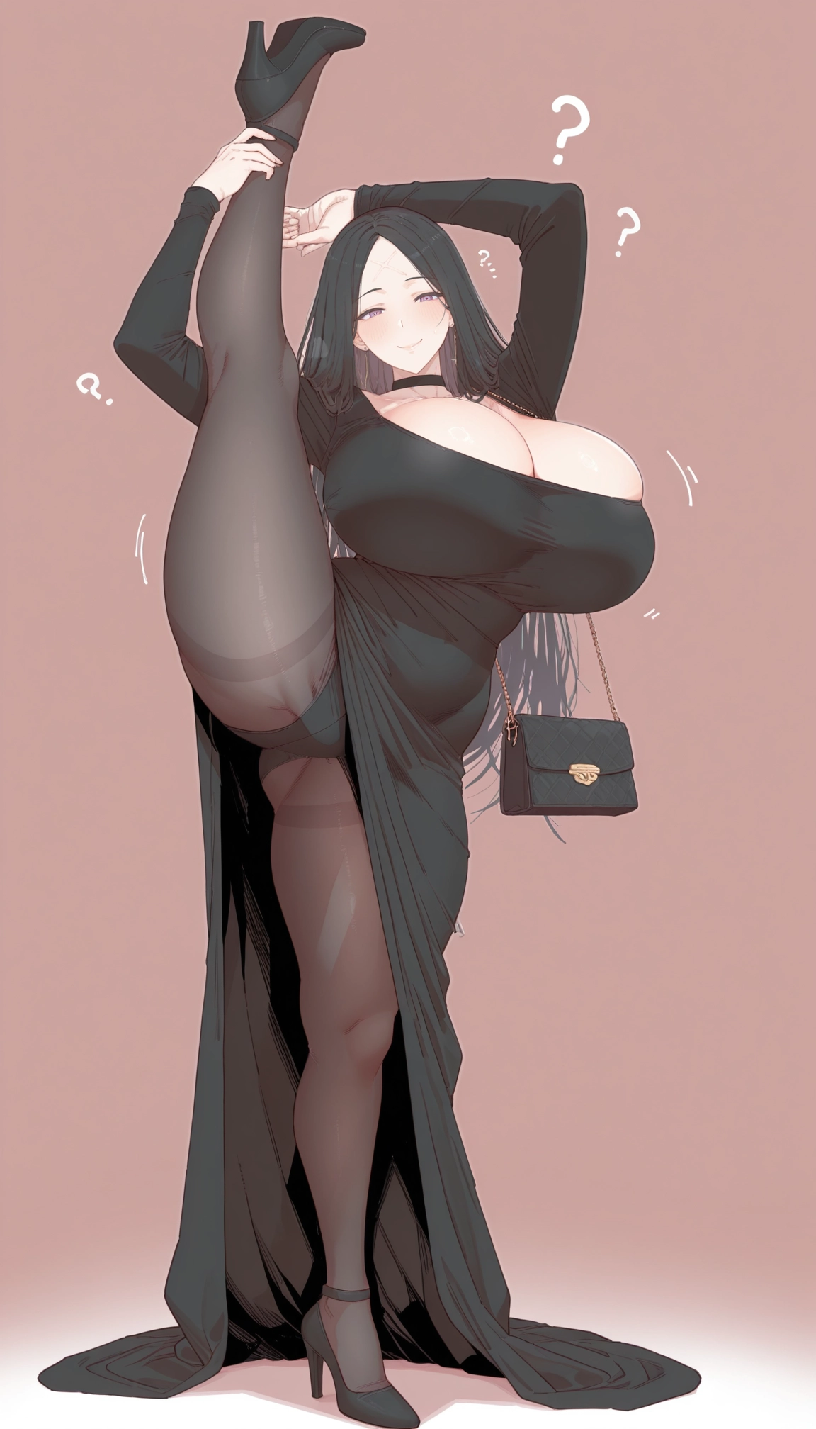 1girl, breasts, pantyhose, dress, standing, standing on one leg · Yamete.gg