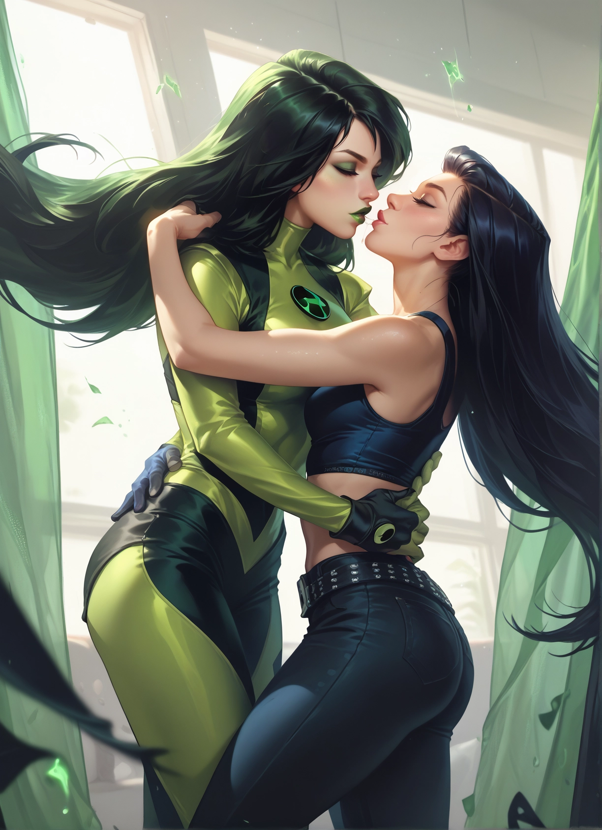 multiple girls, 2girls, yuri, long hair, closed eyes, black hair · Yamete.gg