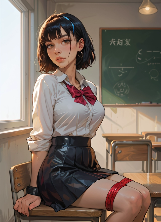 1girl, skirt, solo, jewelry, earrings, sitting · Yamete.gg