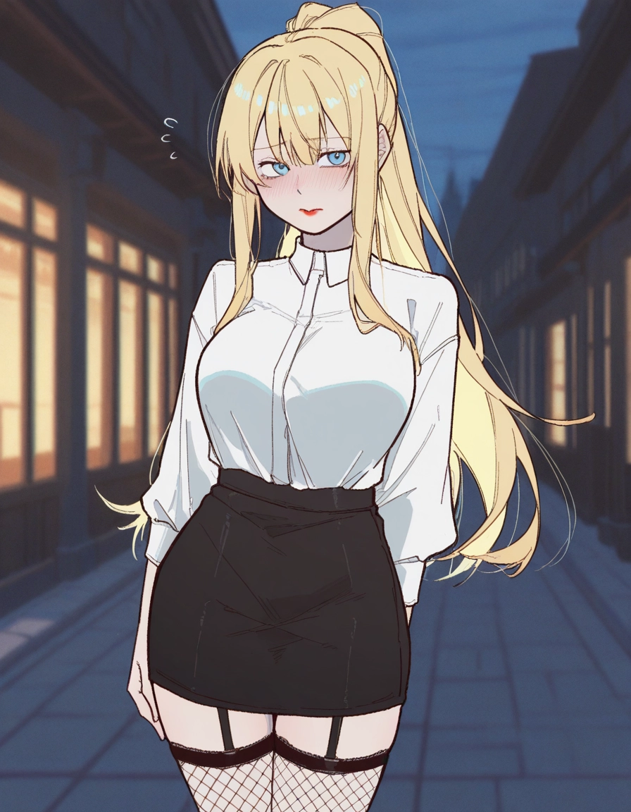 1girl, blonde hair, blue eyes, skirt, long hair, shirt · Yamete.gg