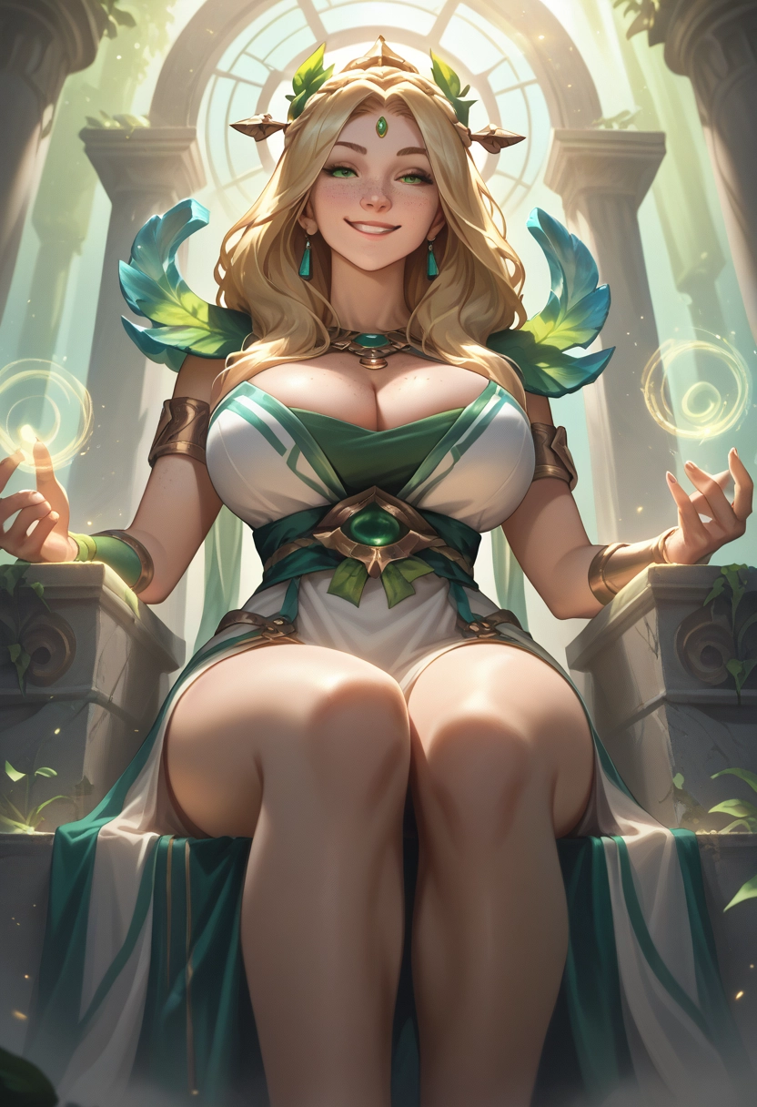 breasts, 1girl, blonde hair, jewelry, smile, green eyes · Yamete.gg