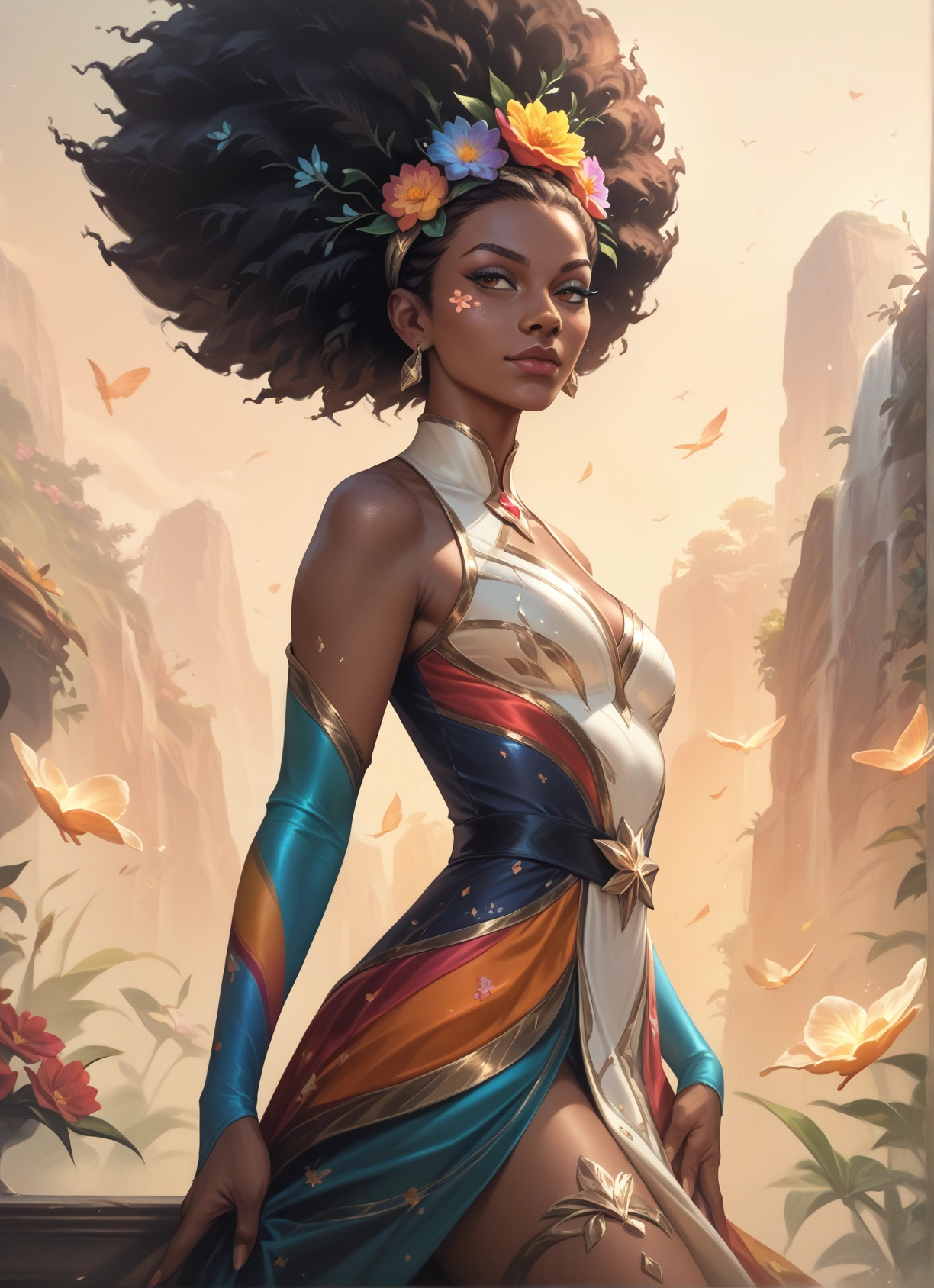 1girl, solo, flower, jewelry, dark skin, hair ornament · Yamete.gg