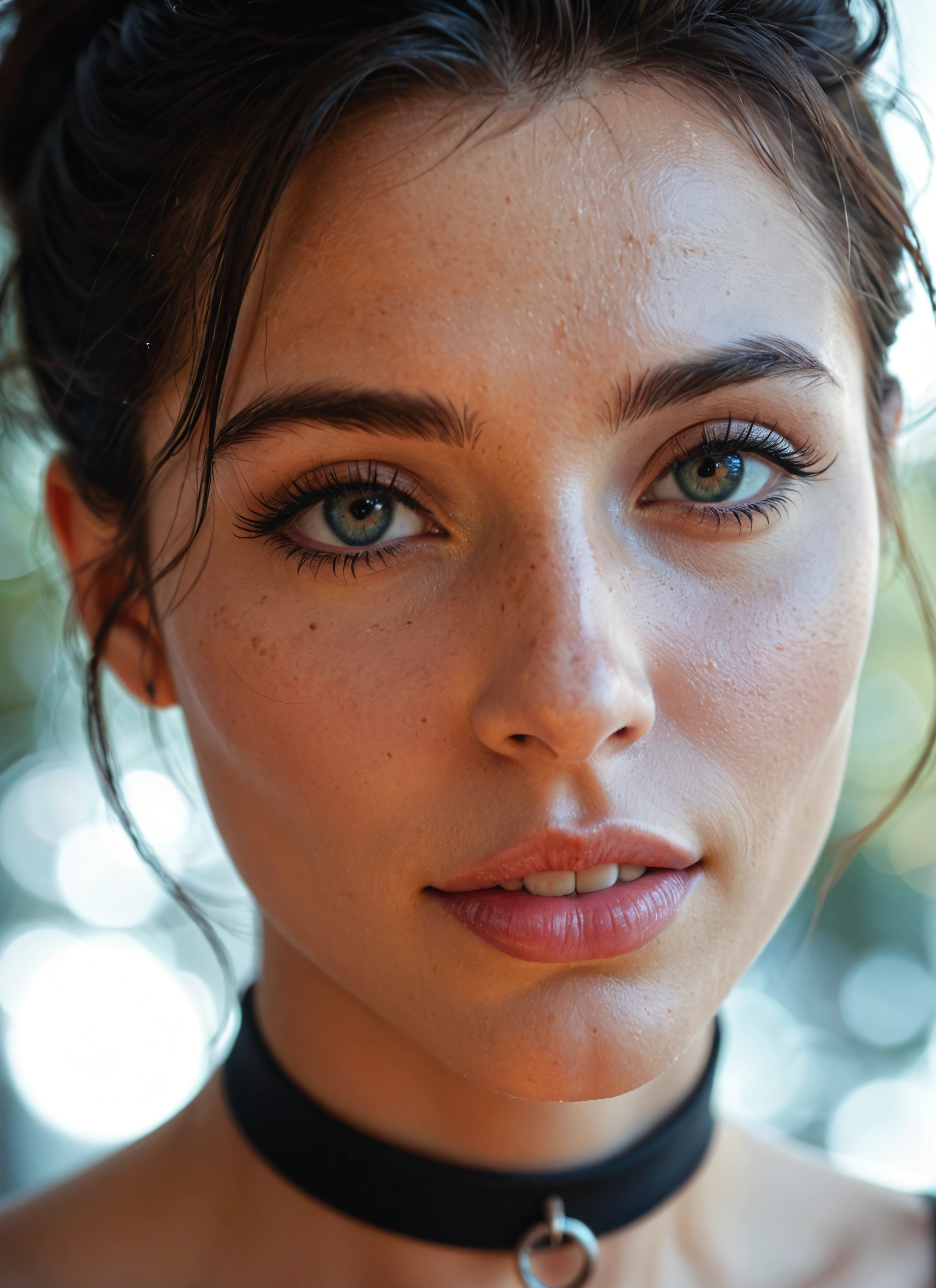 1girl, solo, choker, freckles, looking at viewer, realistic · Yamete.gg