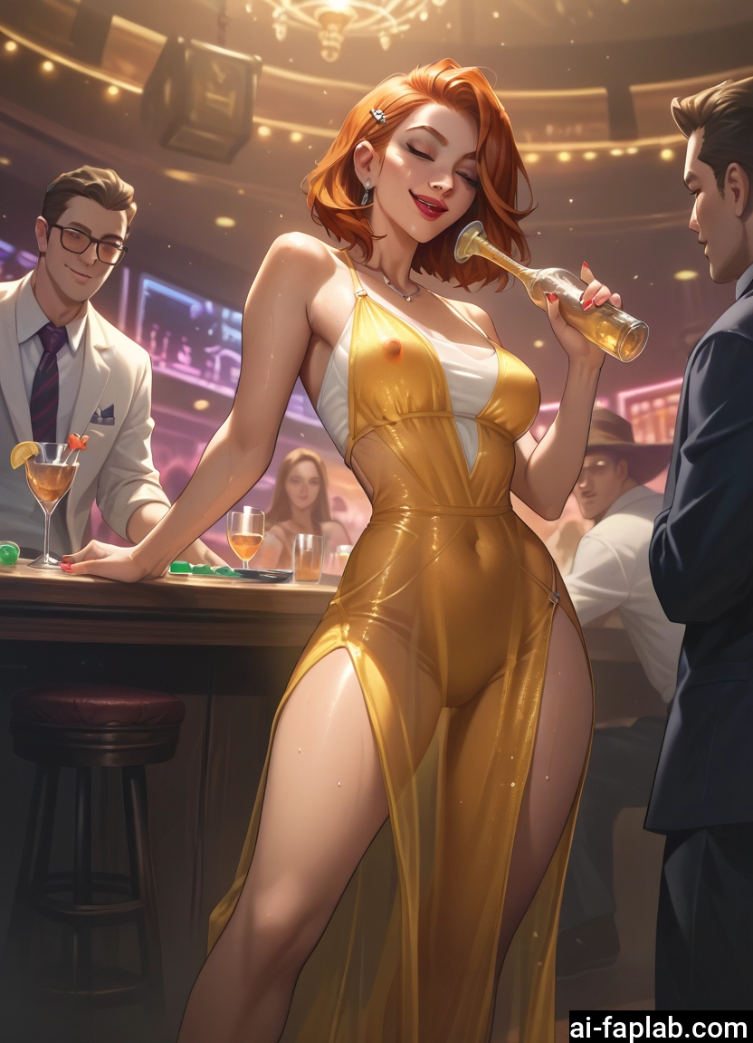 jewelry, dress, breasts, earrings, necktie, glasses · Yamete.gg