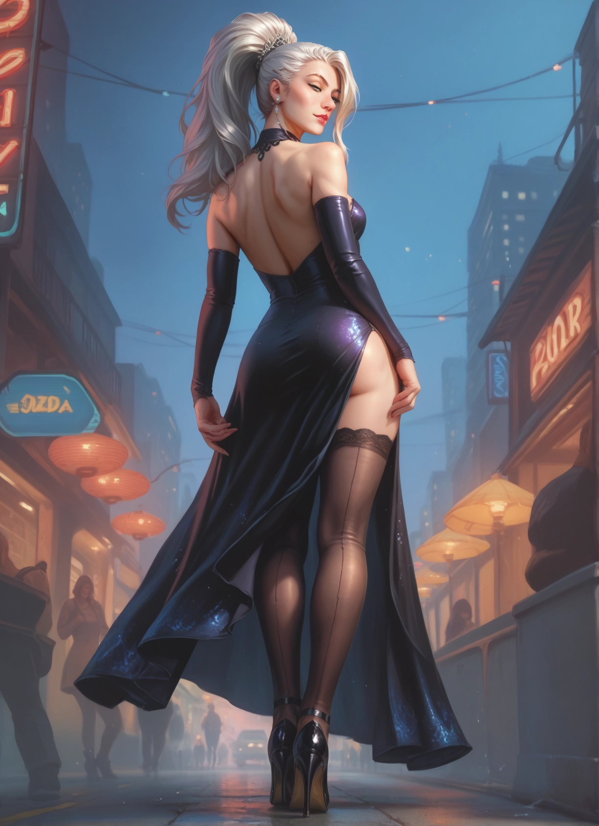 thighhighs, dress, ass, high heels, jewelry, earrings · Yamete.gg