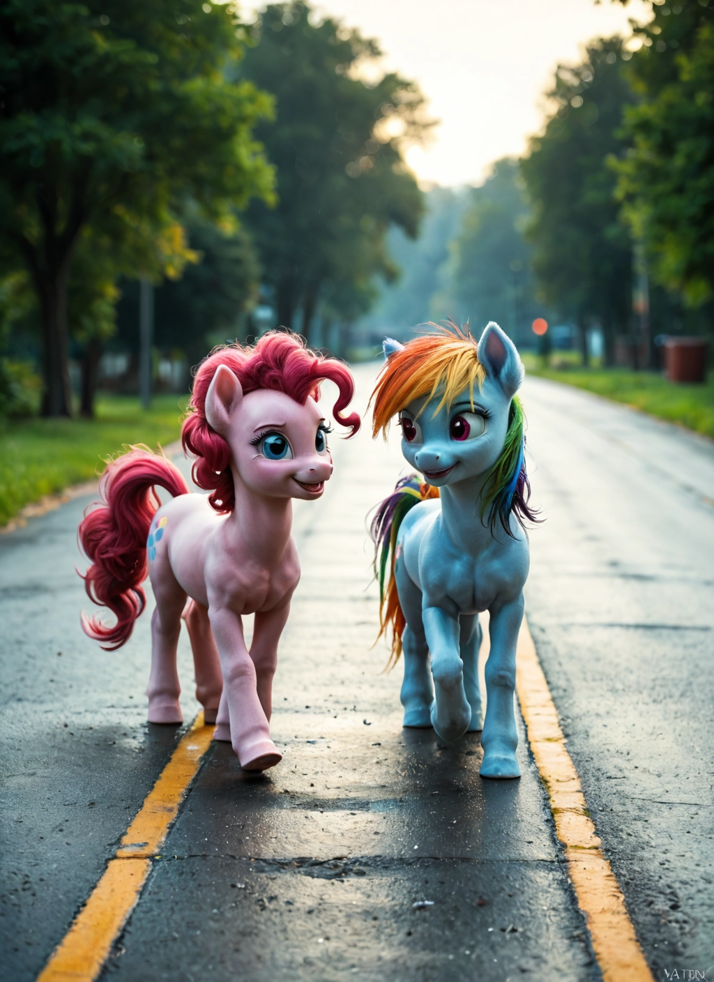 no humans, cutie mark, road, tree, horse, blue eyes