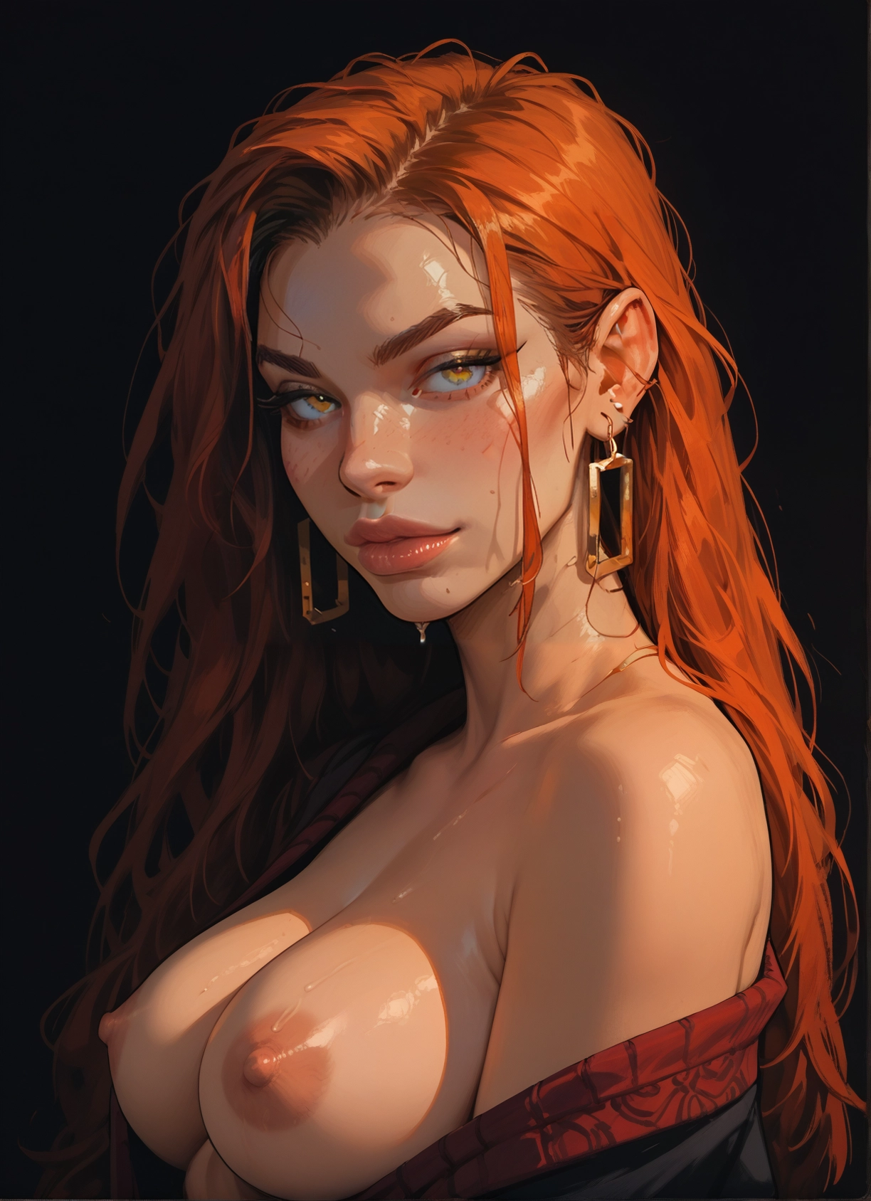 1girl, breasts, nipples, solo, jewelry, earrings · Yamete.gg