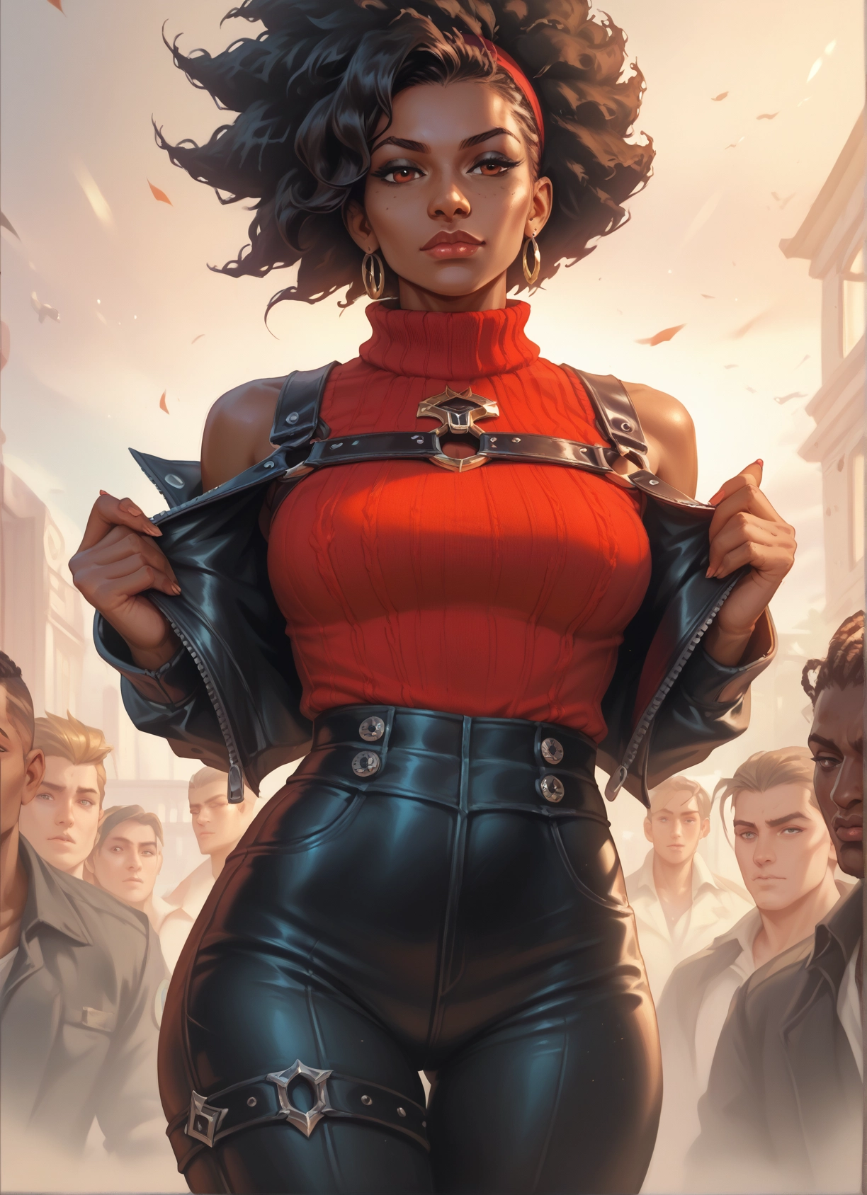 jewelry, 1girl, earrings, multiple boys, dark skin, pants · Yamete.gg