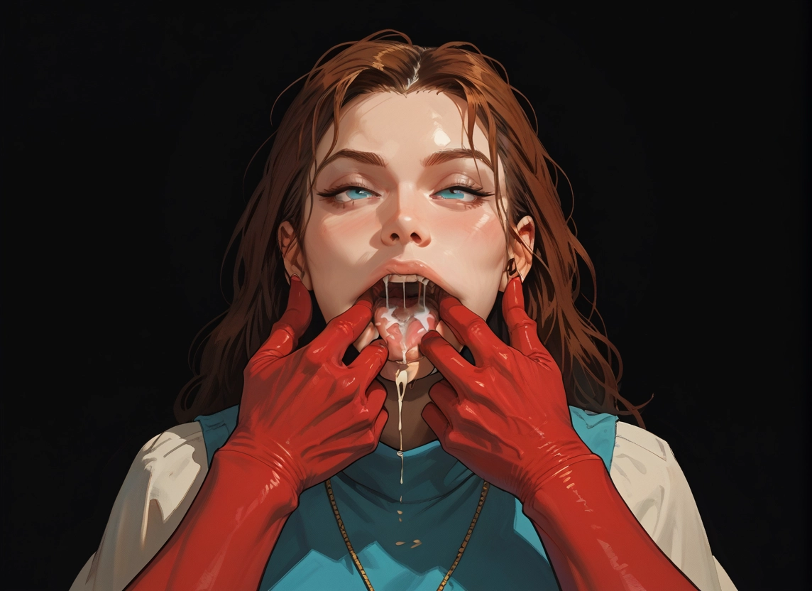 1girl, cum, blue eyes, cum in mouth, gloves, jewelry · Yamete.gg