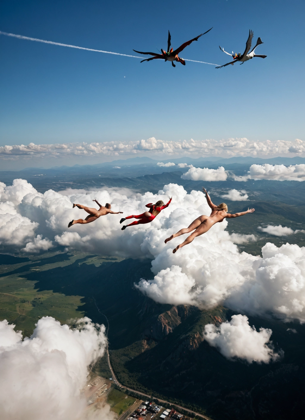 cloud, sky, nude, flying, day, condensation trail · Yamete.gg