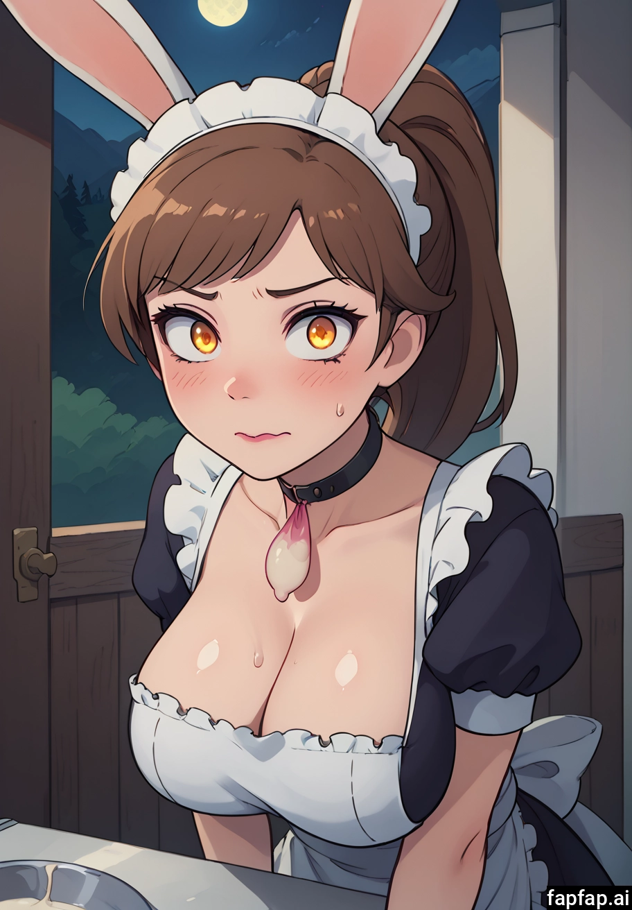 1girl, breasts, maid, condom, used condom, brown hair · Yamete.gg