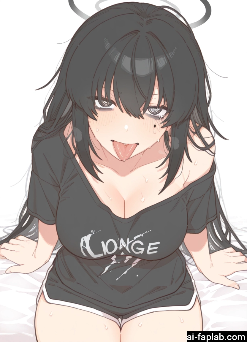 1girl, breasts, tongue, long hair, black hair, tongue out · Yamete.gg