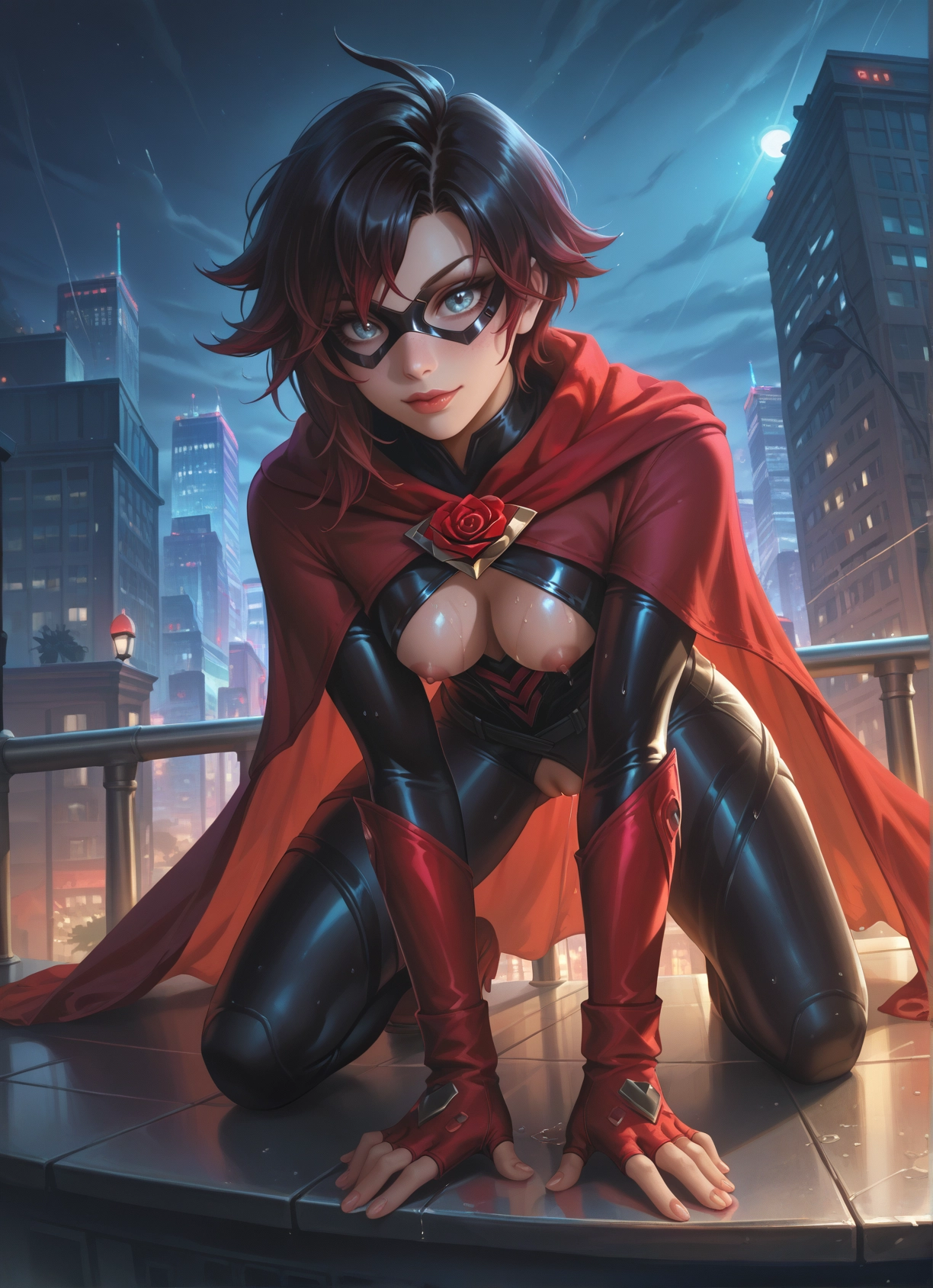 1girl, breasts, solo, nipples, gloves, mask · Yamete.gg