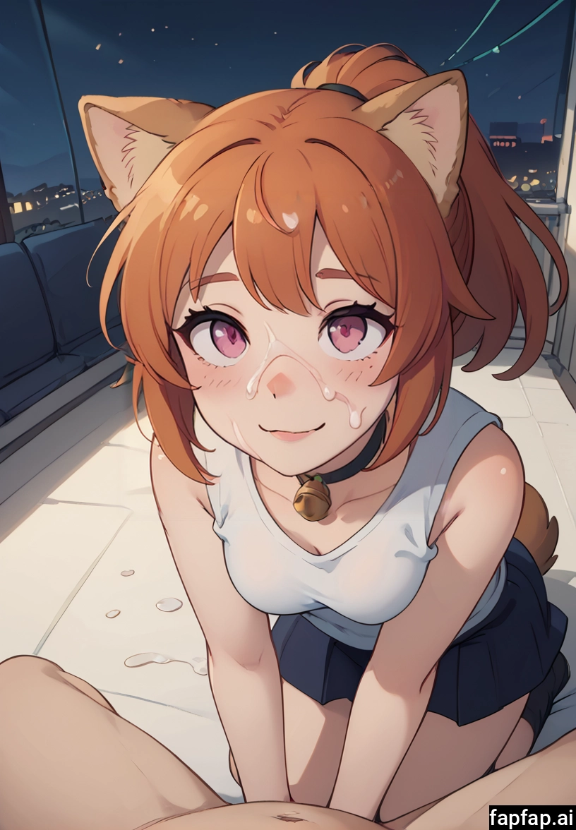 1girl, animal ears, facial, hetero, skirt, 1boy