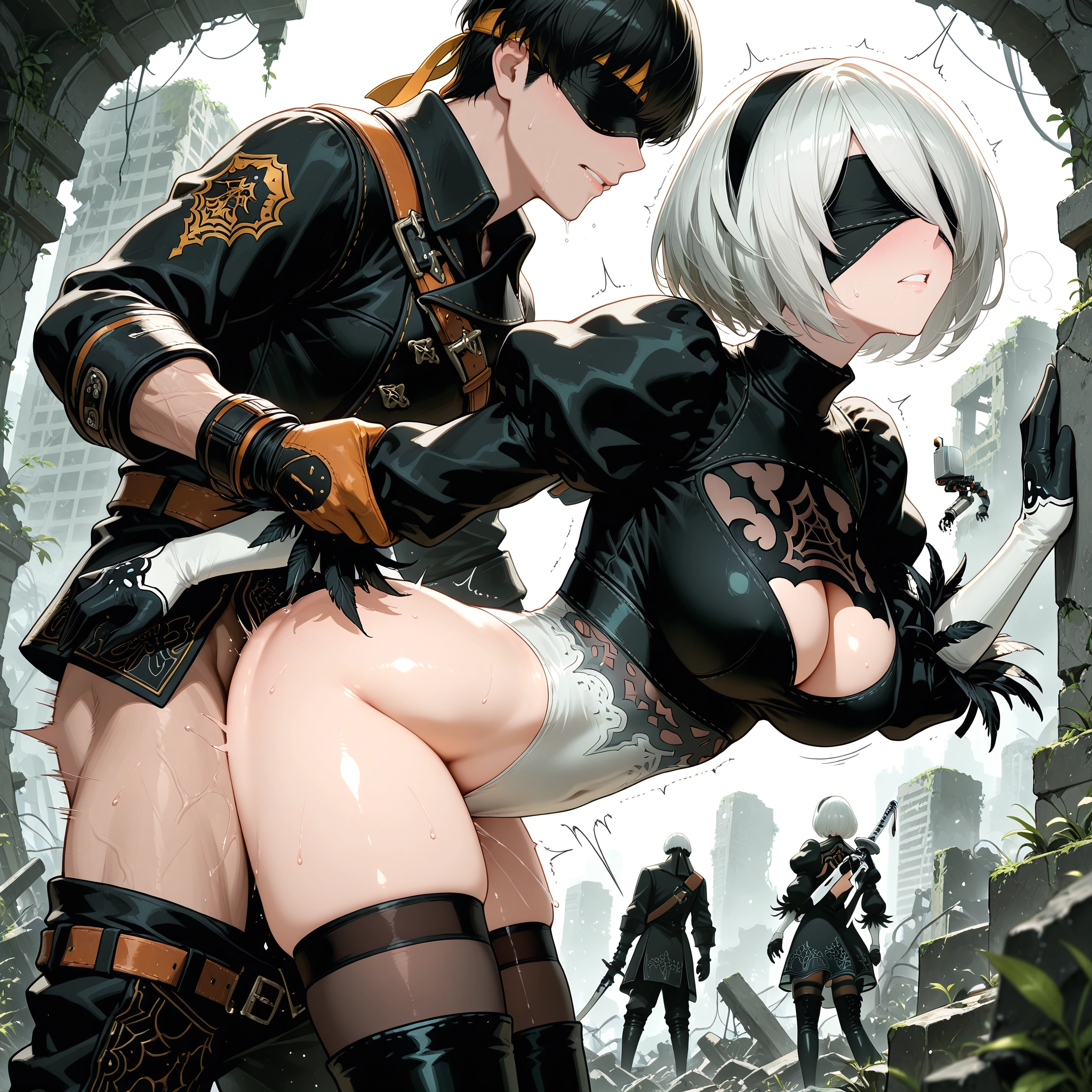 breasts, blindfold, sex, hetero, leotard, thighhighs · Yamete.gg