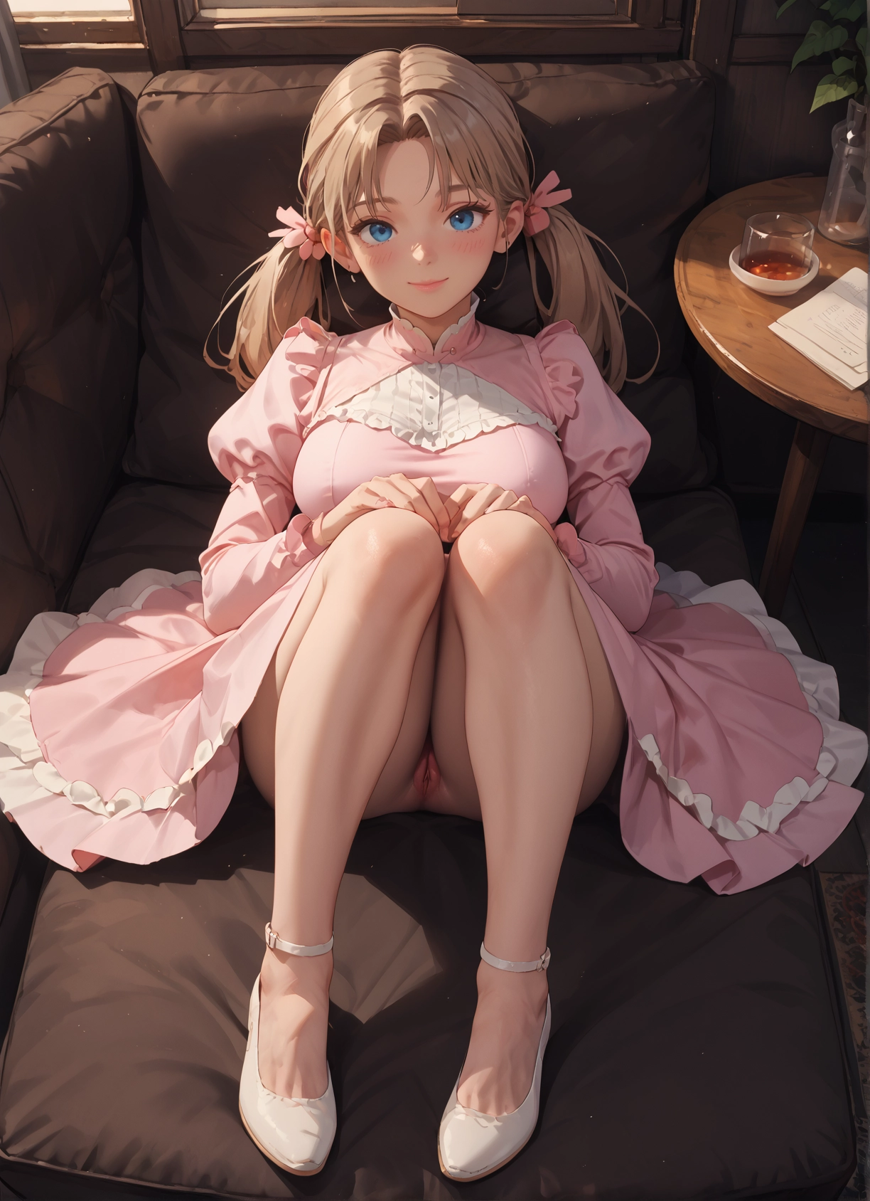 1girl, blue eyes, solo, pussy, dress, twintails · Yamete.gg