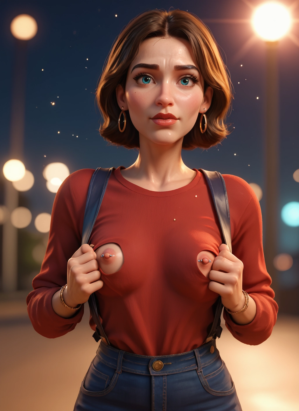 1girl, solo, jewelry, earrings, nipple piercing, piercing · Yamete.gg
